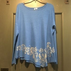 Cato Blue/Silver Women’s Asymmetrical Hem Top